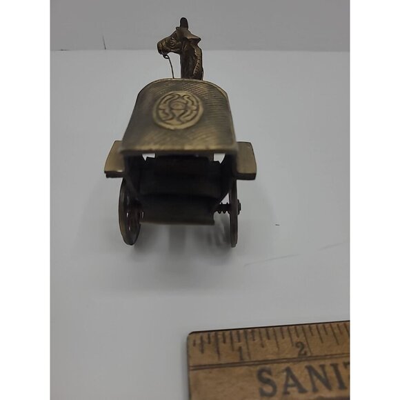 Vintage Handmade Brass Horse and Carriage Figurine Shelf Sitter Wheels Move - Picture 5 of 8